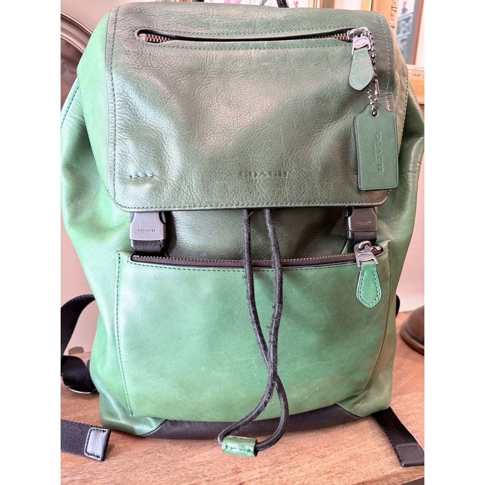 Coach Manhattan Sport Calf Leather Backpack Green Black 72162 Mens Colorblock